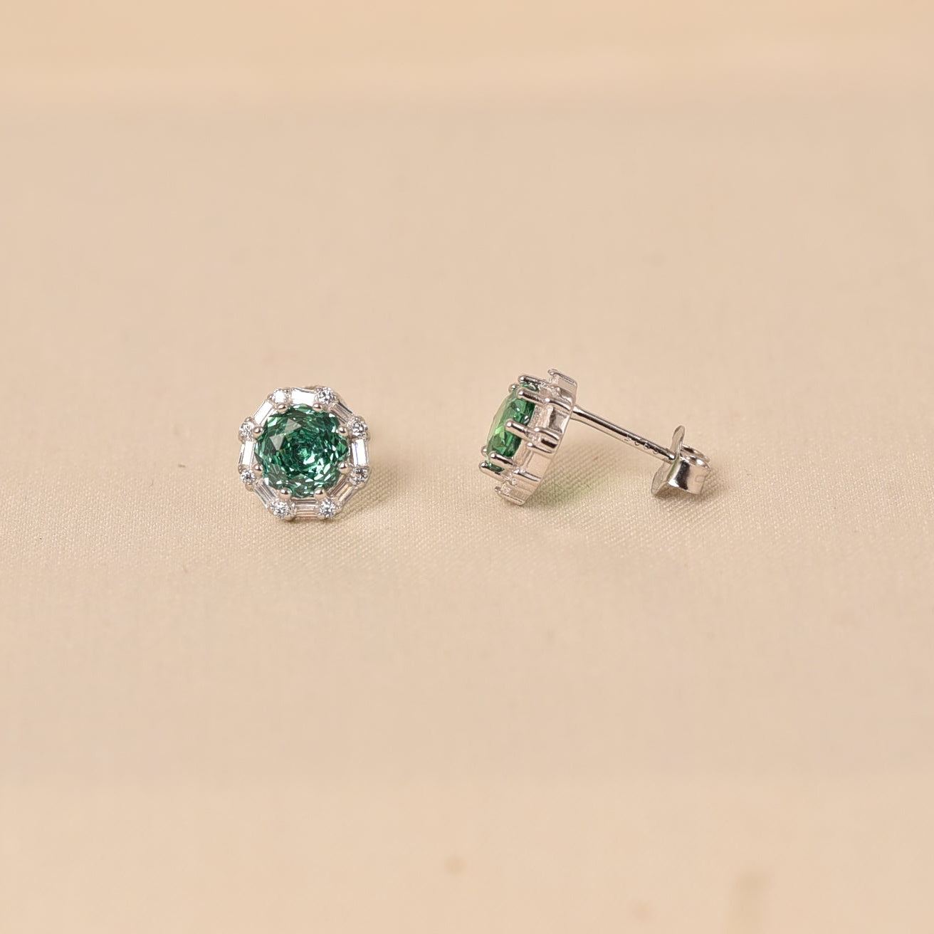 925 Silver Bubble Studs - Green