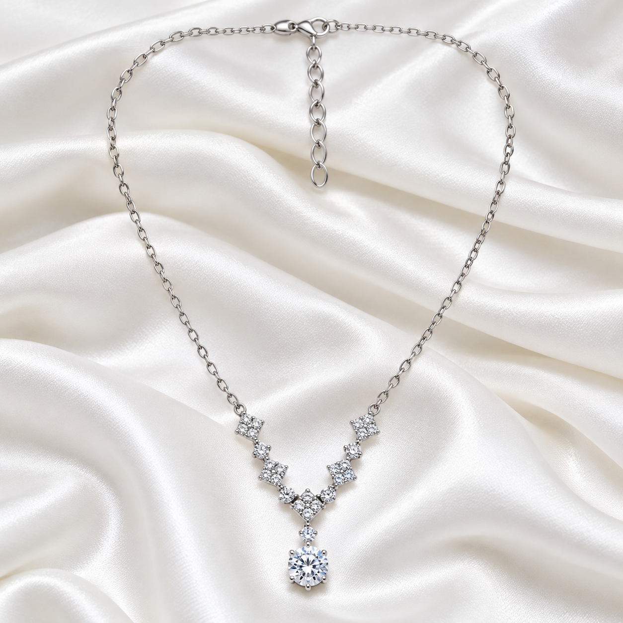 925 Silver Diamond Drop Necklace