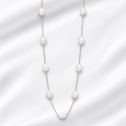 925 Silver Stringed Oval Pearl Necklace