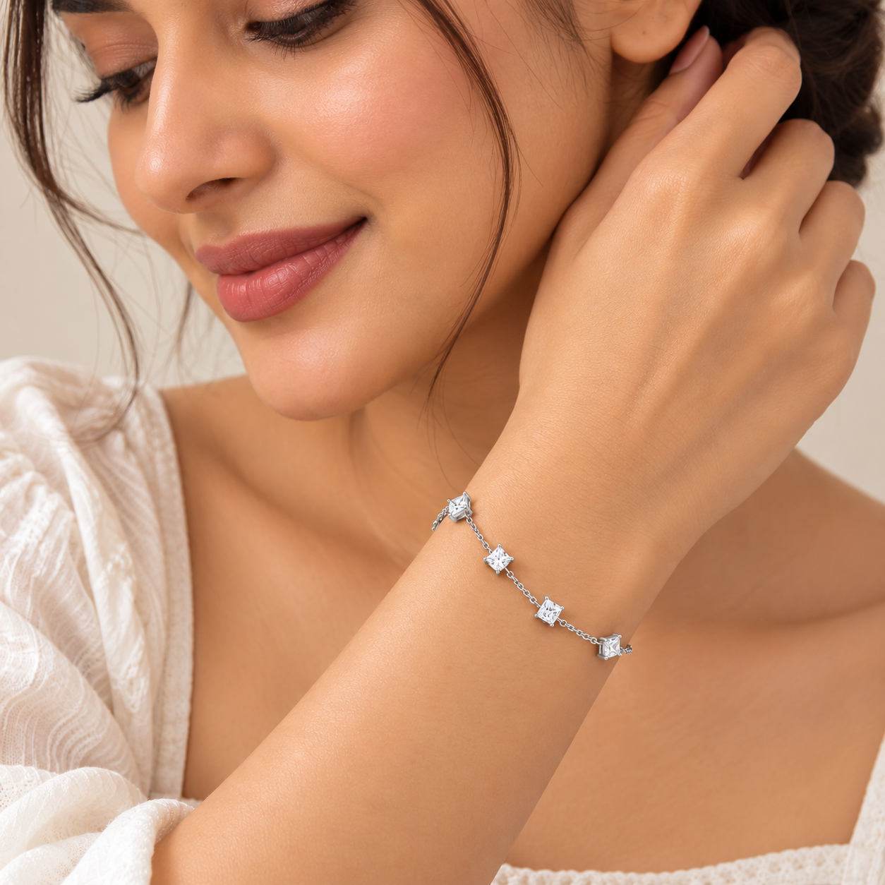 925 Silver 5-Square Tennis Bracelet