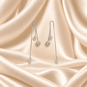 Dual Drop CZ & Pearl Threader Earrings