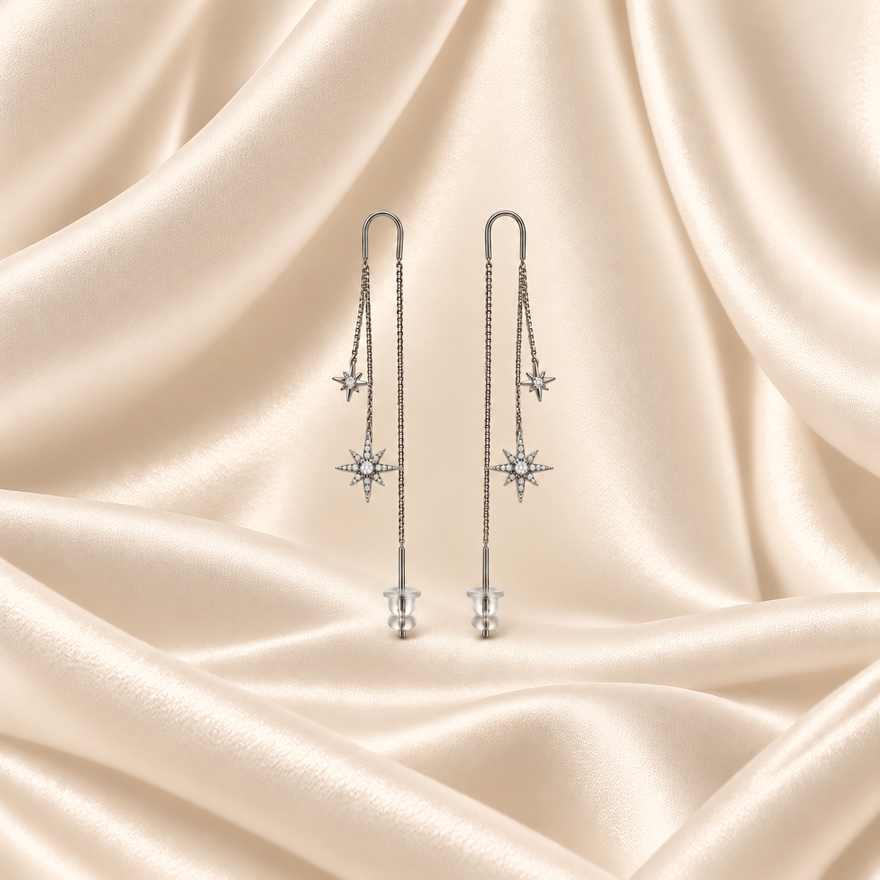 Silver Starburst Threader Earrings