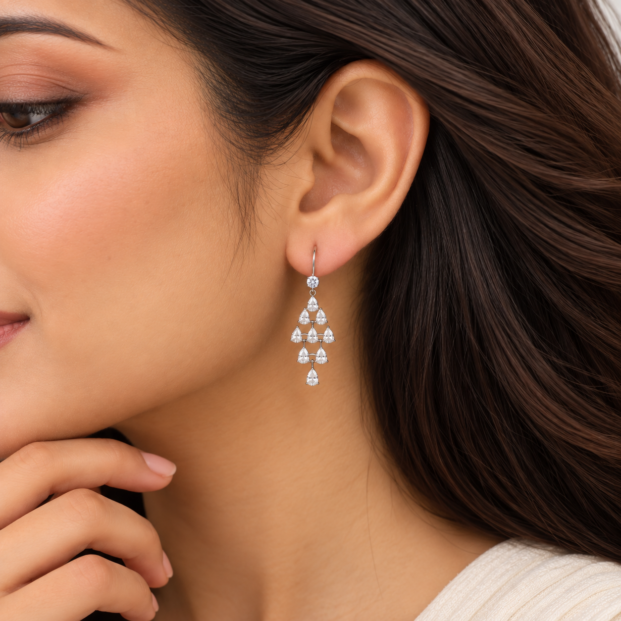 Elegant Silver Pear-Cut Stone Drop Earrings