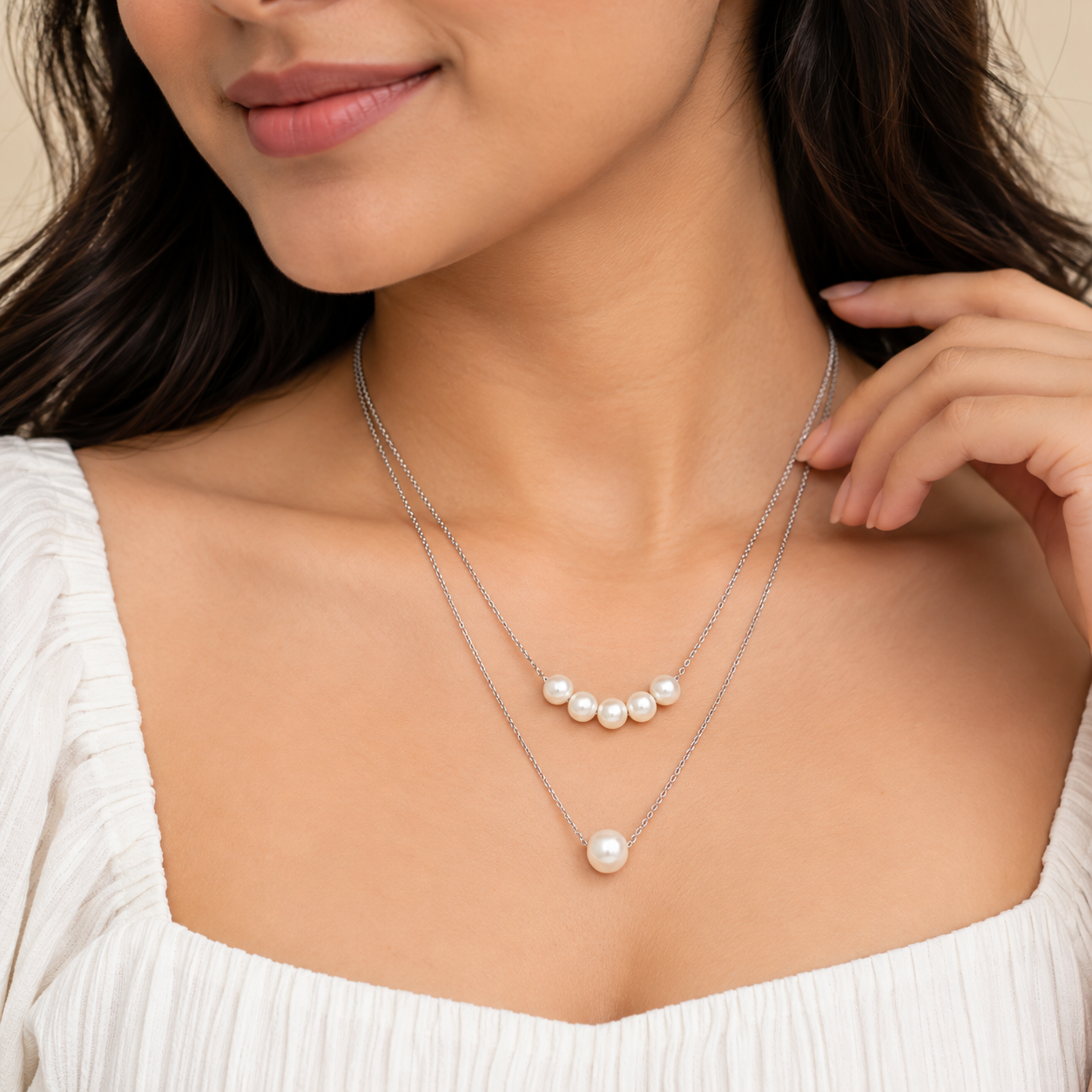 Double Layered Pearls Necklace