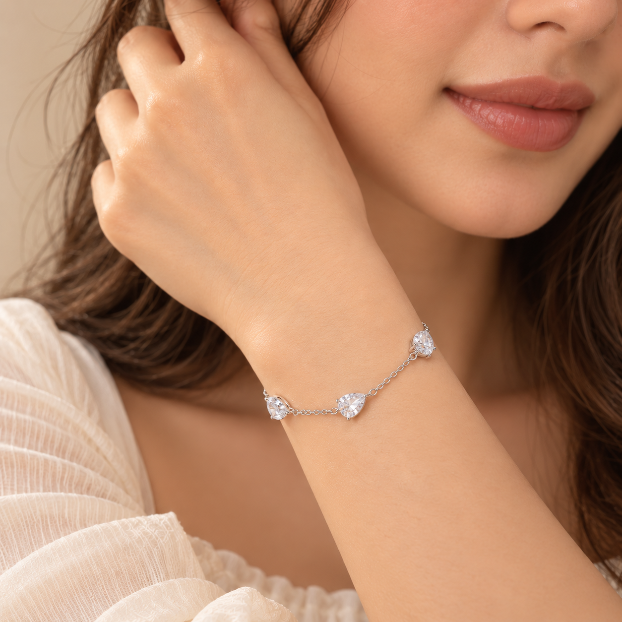 925 Silver 5-Teardrop Tennis Bracelet