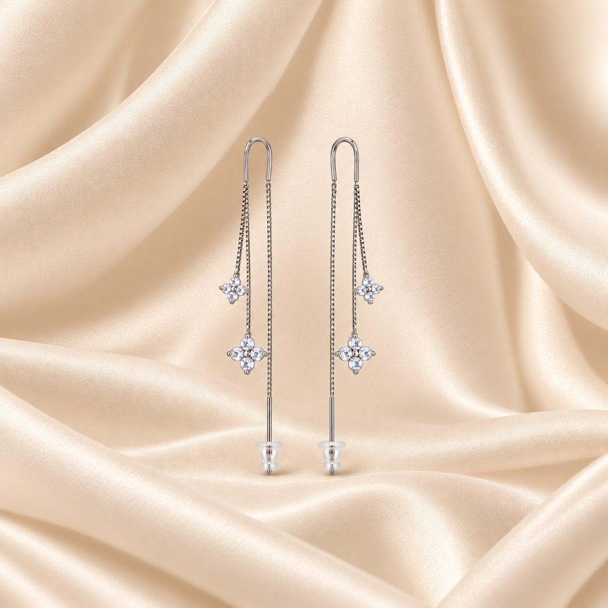 Dual Floral Crystal Threader Earrings