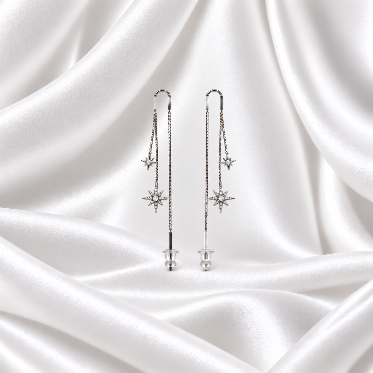 Silver Starburst Threader Earrings