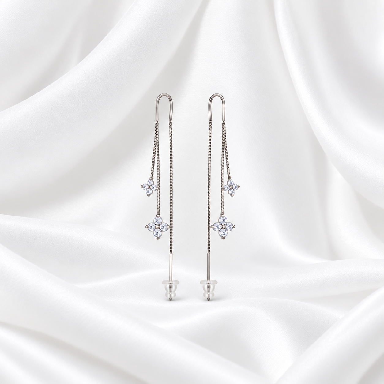 Dual Floral Crystal Threader Earrings