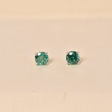 Silver Sterling Diamond Studs Earrings - Green
