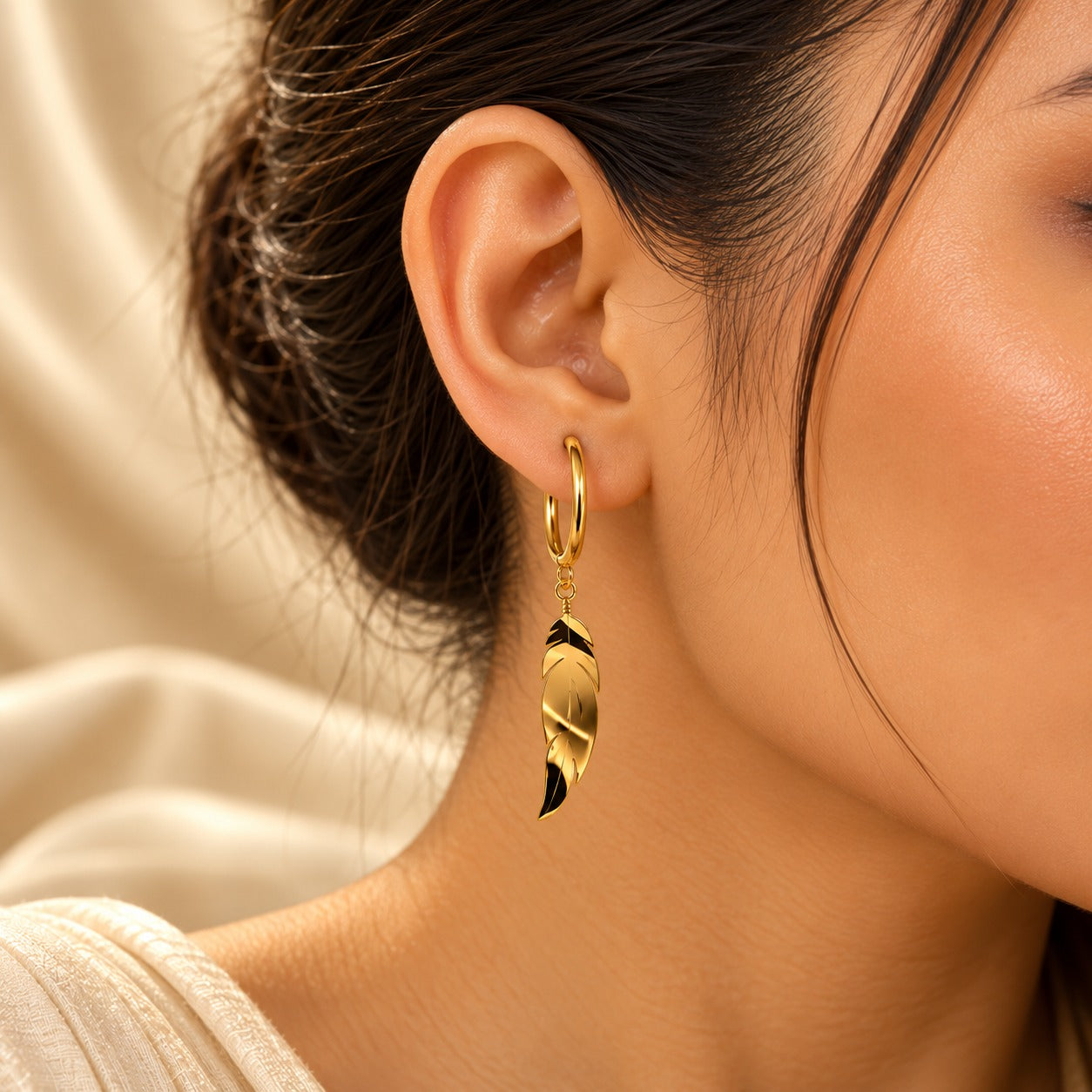 Whisper Feather Charm Hoop Earrings