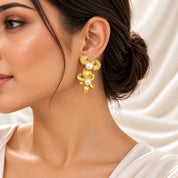 Golden Petal Pearl Statement Studs