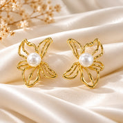 Gold Wire Flower Pearl Studs