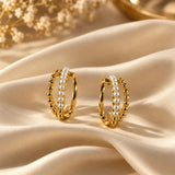 Triple Strand Pearl C-Shape Cuff Earrings