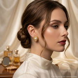 Vintage Textured Gold Heart Pearl Studs