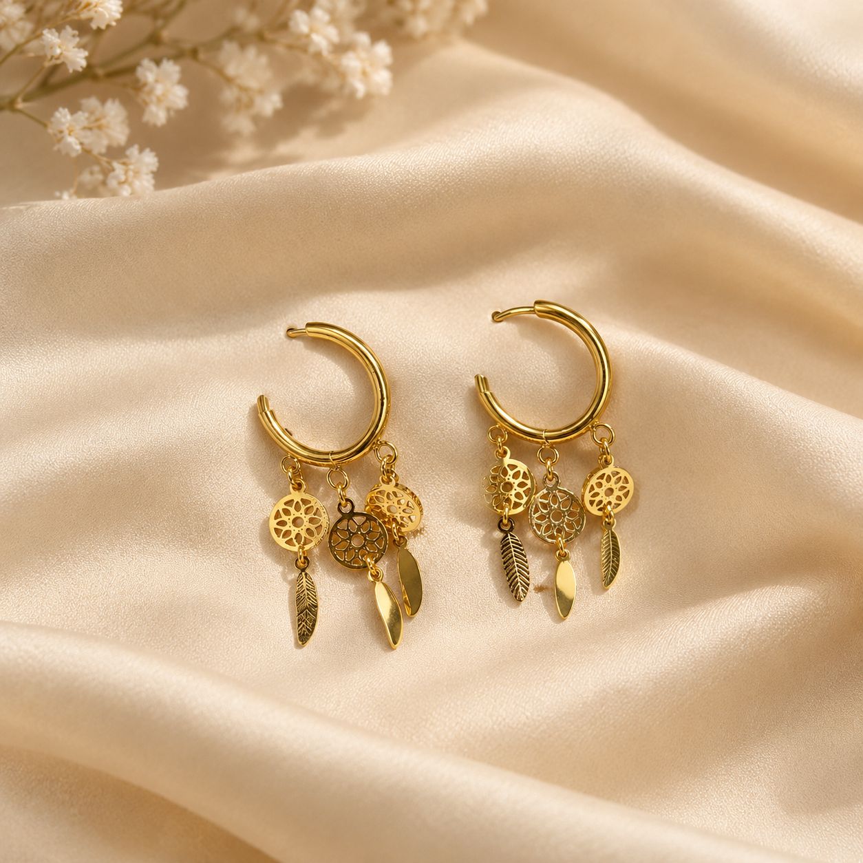Dreamcatcher & Feather Charm Hoops