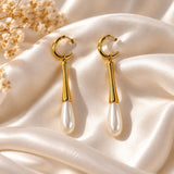 Gold White Pendulum Drop Earrings