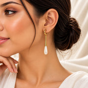 Gold White Pendulum Drop Earrings