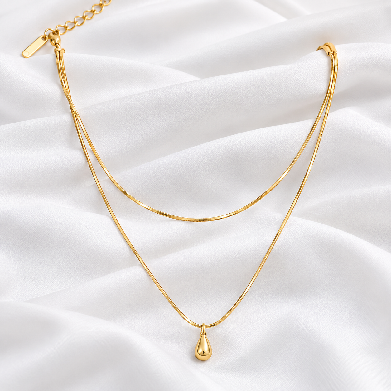 Layered Snake Chain Waterdrop Necklace