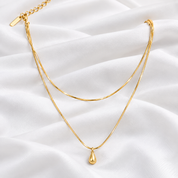 Layered Snake Chain Waterdrop Necklace