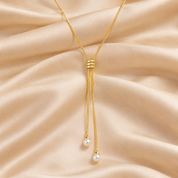 Minimalist Pearl Drop Lariat Necklace