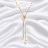 Minimalist Pearl Drop Lariat Necklace