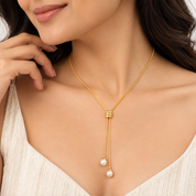 Minimalist Pearl Drop Lariat Necklace