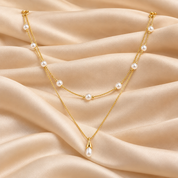 Layered Dainty Pearl Drop Necklace