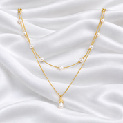 Layered Dainty Pearl Drop Necklace