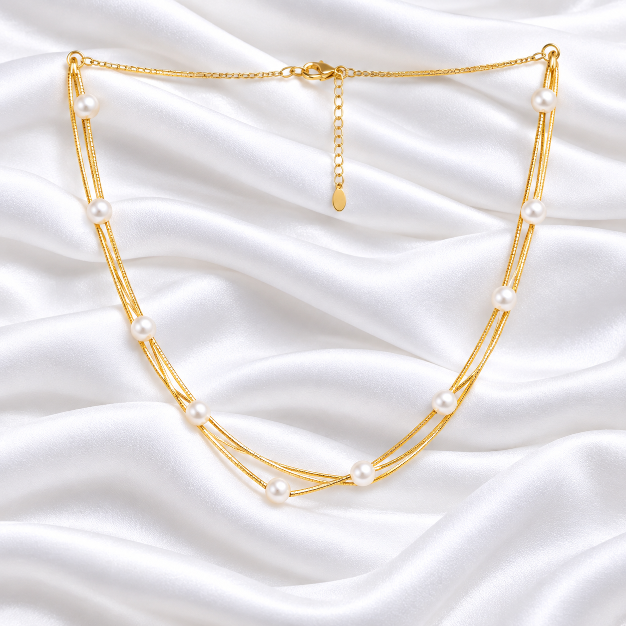 Gold Floating Pearl Necklace