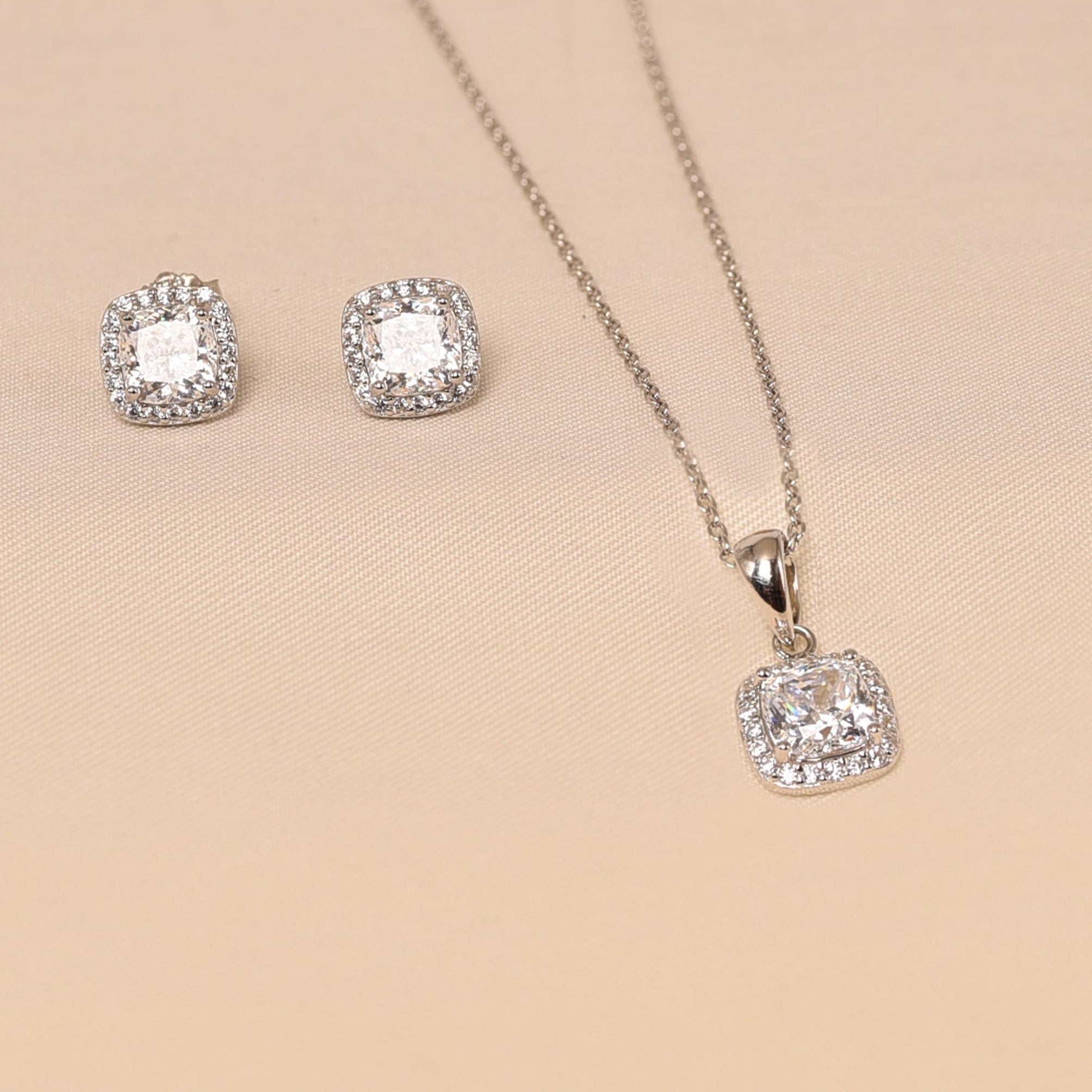 925 Sterling Silver Square Diamond party Wear Pendant set - Elyta
