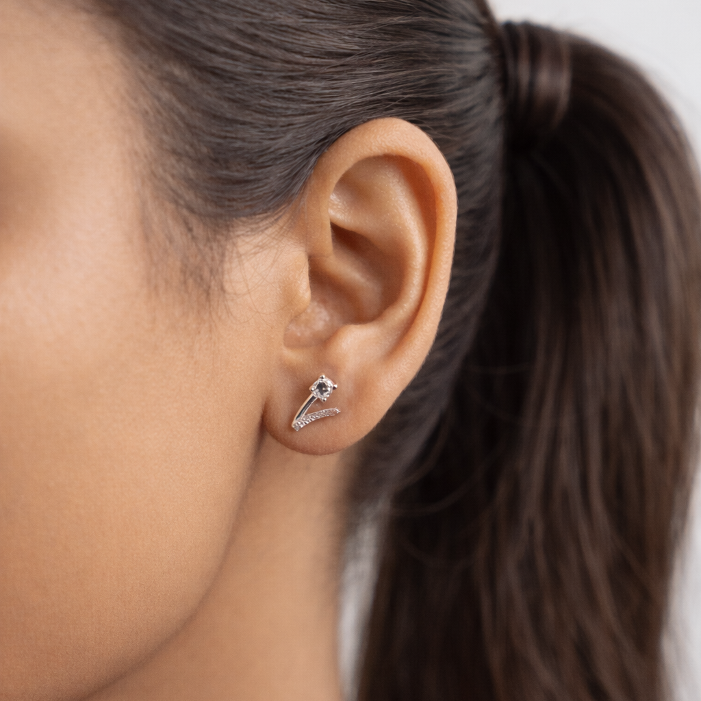 925 Sterling Silver  Diamond Stud Earring - Elyta