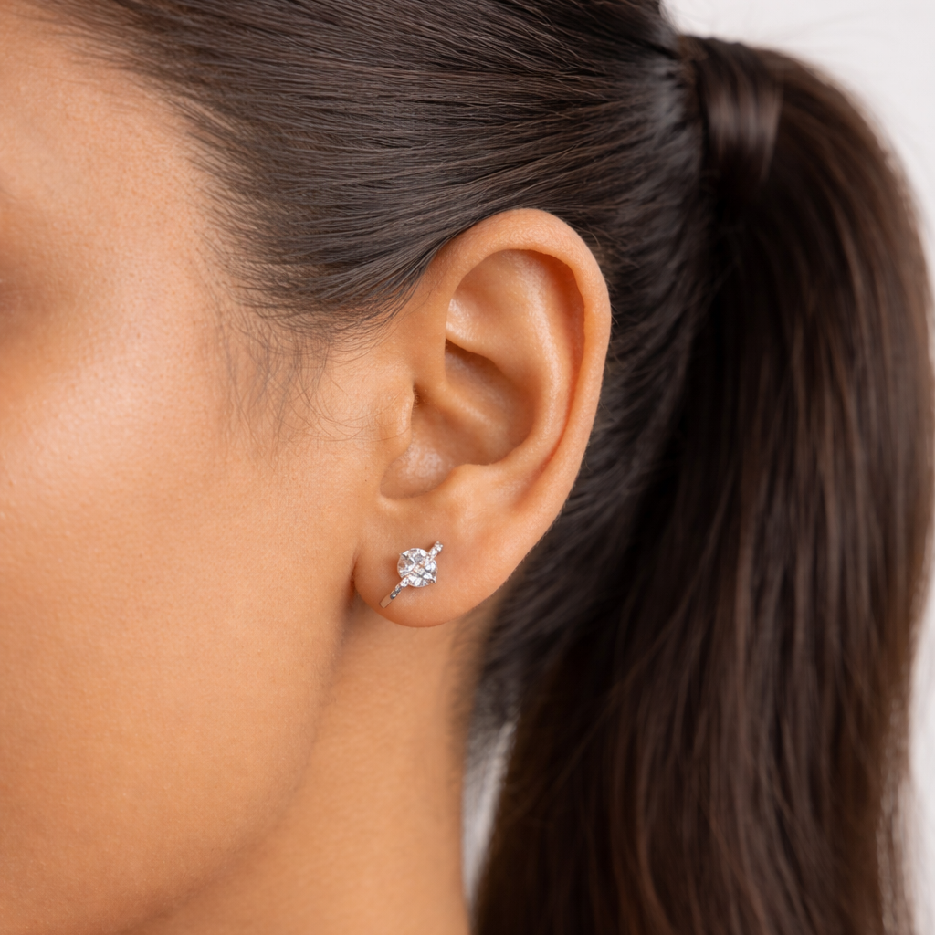 925 Silver Diamond Hoops Gift ffor her Earring  - Elyta