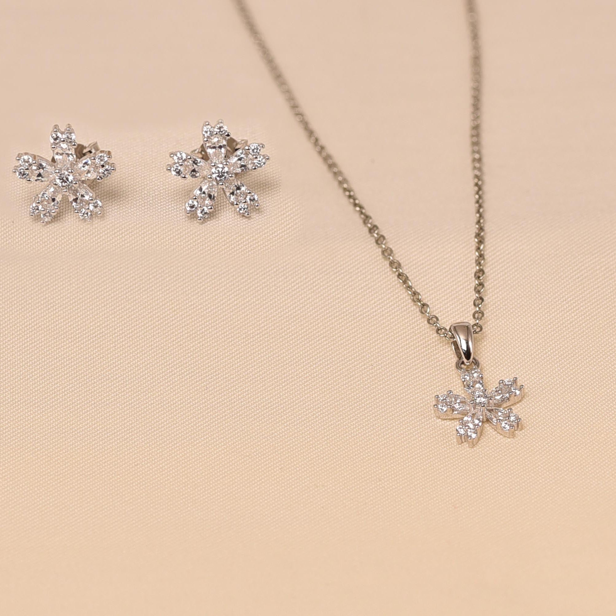 925 Sterling Silver Premium Diamond  Affordable Pendant Set -Elyta