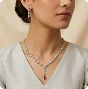 Premium 925 silver necklace mimicking fine diamond jewelry with Red Crystal - Elyta