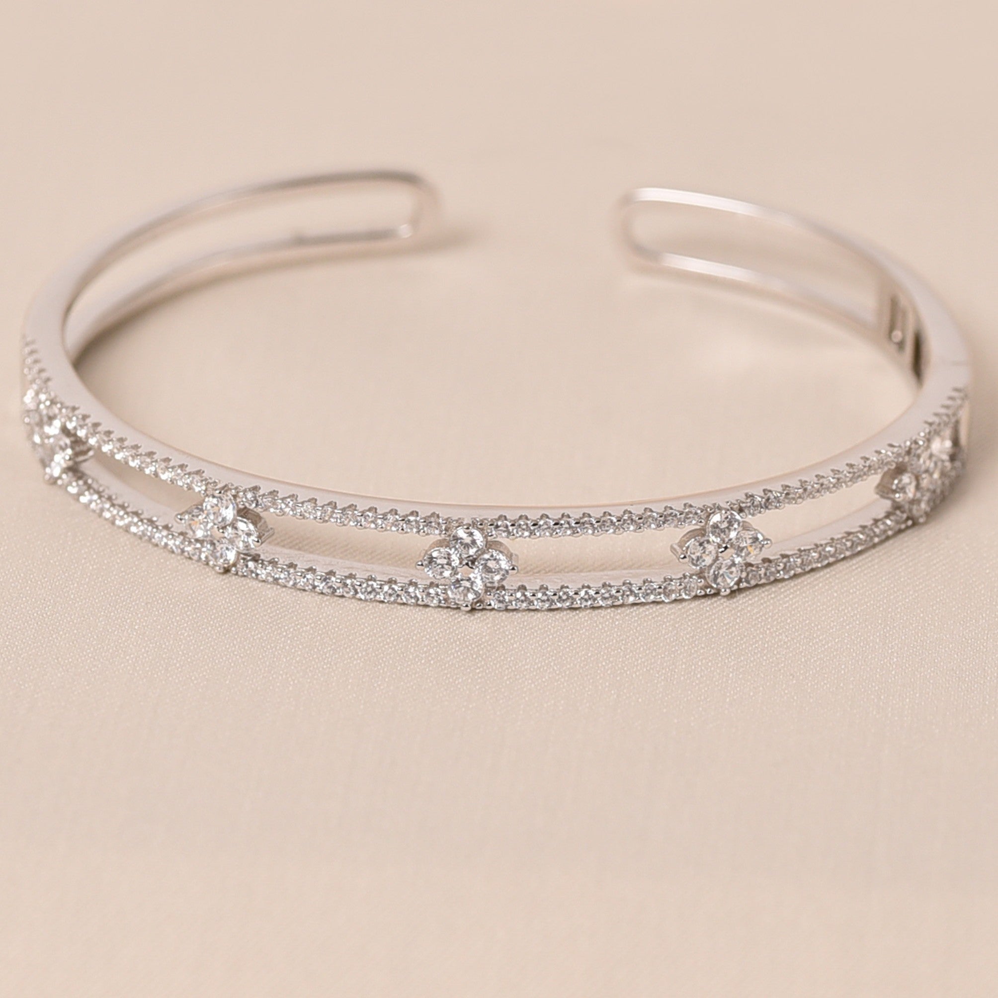 Handcrafted 925 Silver Kada for Women with Diamond Studs
