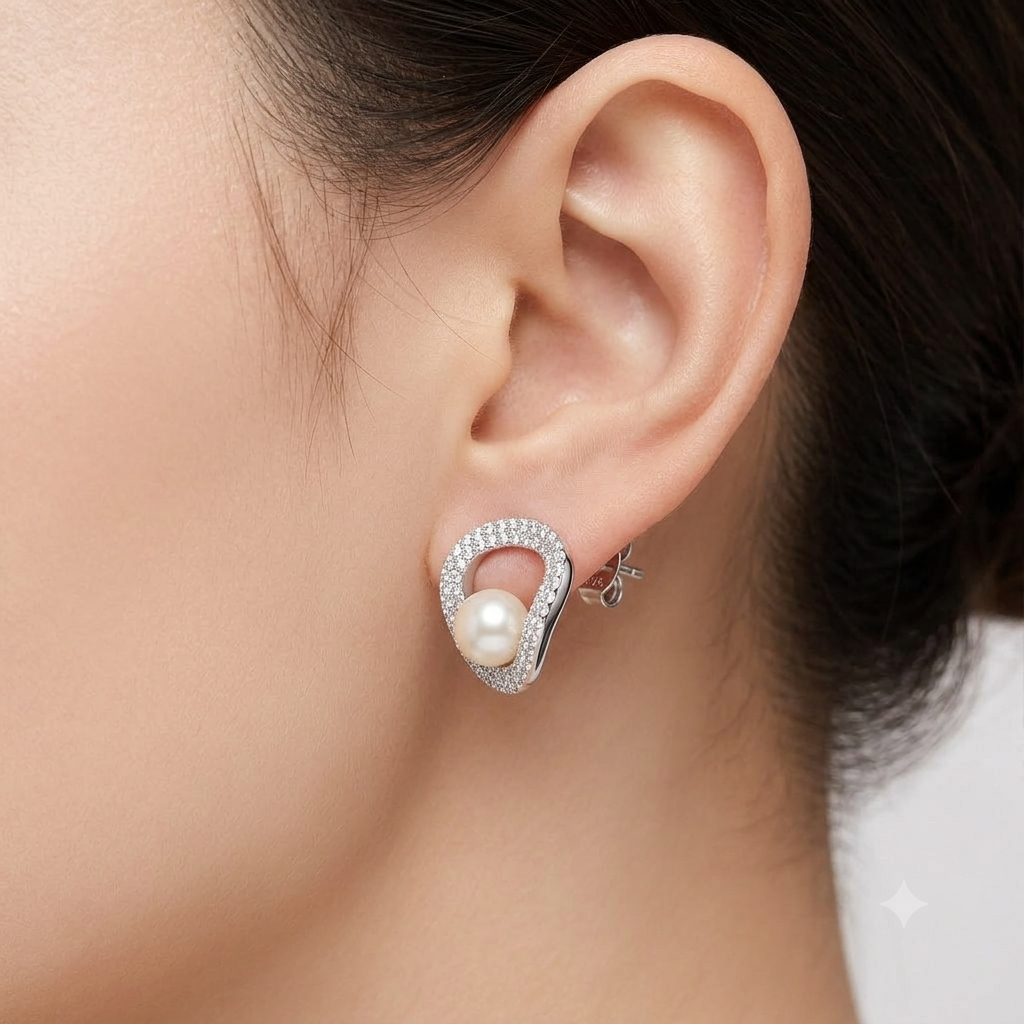 Cricle Pearl Studs Earrings