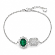 Silver Oval& Square Dark Green Bracelet