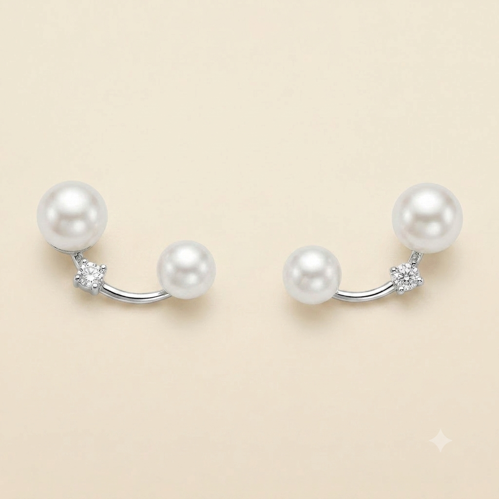 925 Silver Pearls Cuff Earrings