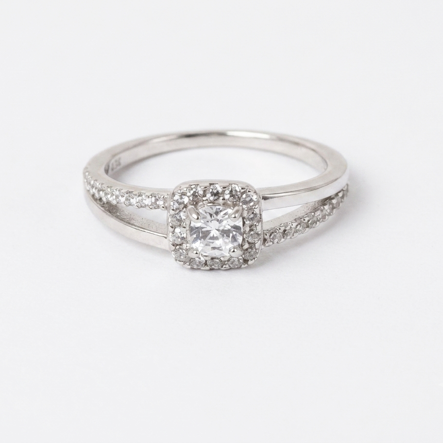 Silver Sterling Square Diamond Ring
