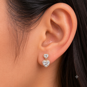 925 Silver Small & Big Heart Diamond Earrings