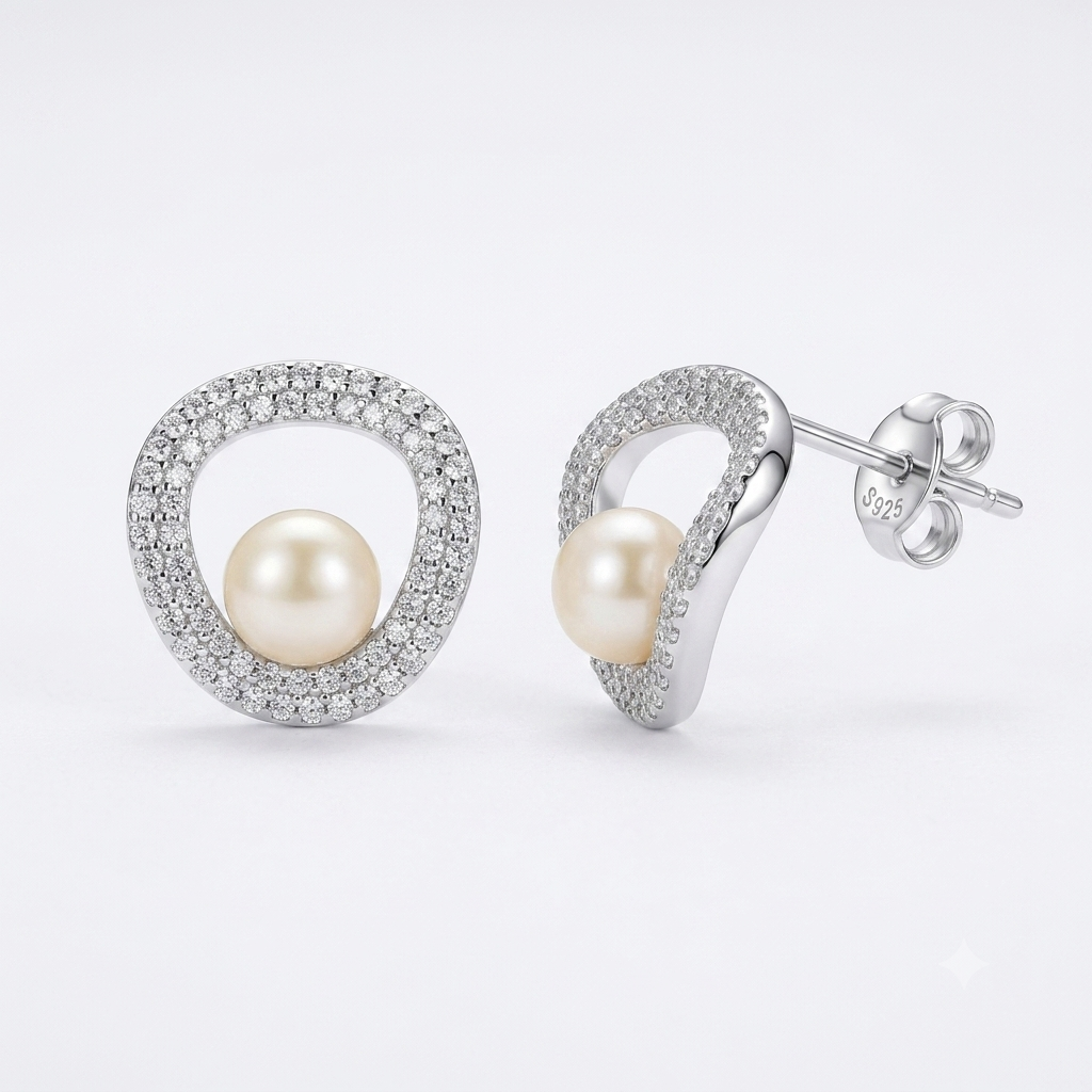 Cricle Pearl Studs Earrings