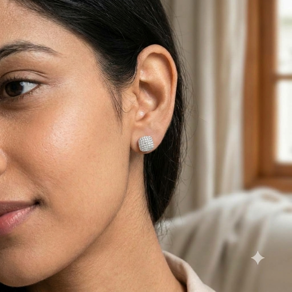Silver Square Pave Studs