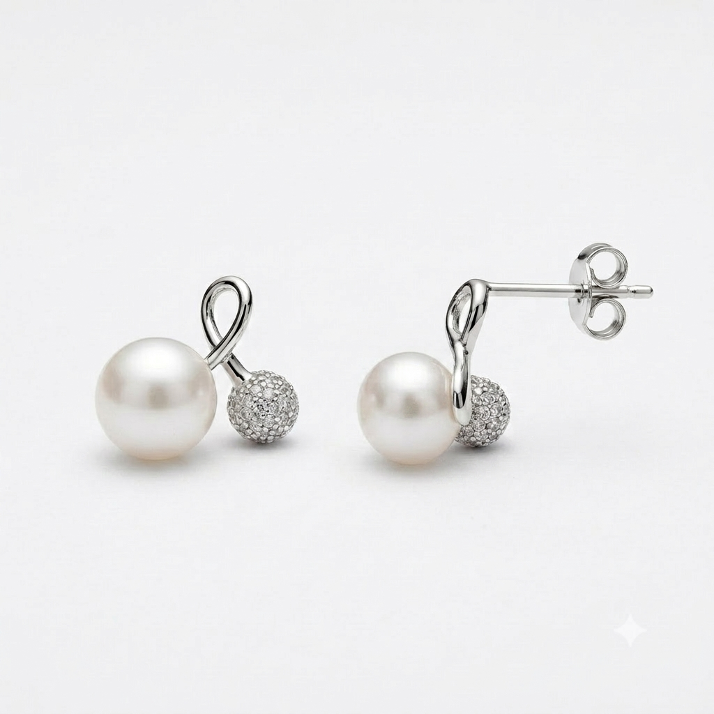 Twist Pearl & Pave Ball Studs
