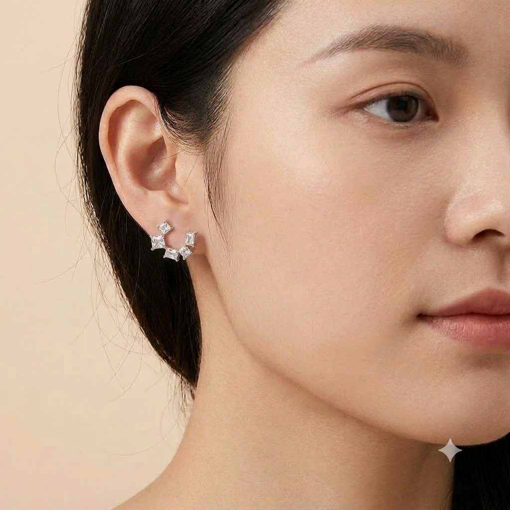 925 Silver Half Round Earring - White
