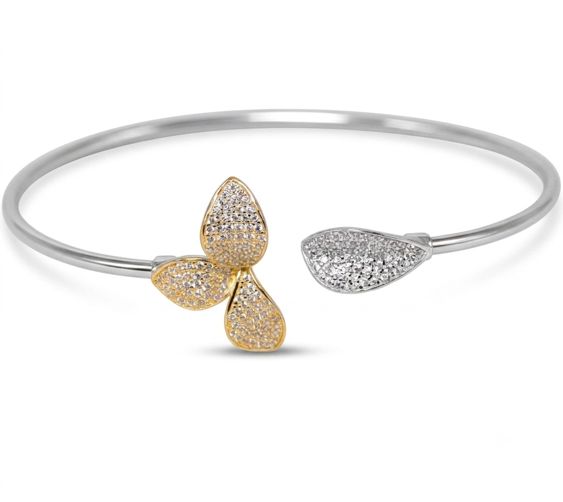 Fern N Petal Bracelet Kada - Rhodium and Gold