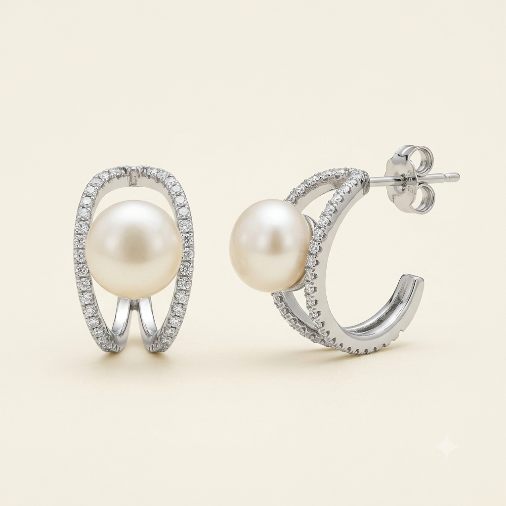 925 Sterling Silver Robin CZ &Pearls Earrings