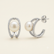 925 Sterling Silver Robin CZ &Pearls Earrings