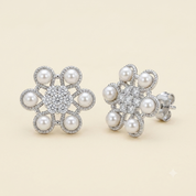 925 Silver Pearl Flower Diamond Earrings