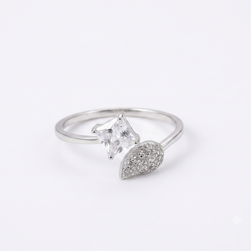 Sterling Silver Leaf and Square Ring