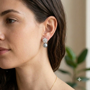 925 Silver Heart Flower Earrings - Grey